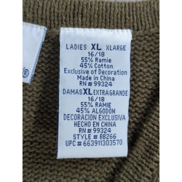 Bobbie Brooks XL Sweater Vest Fall Leaves Embroidered Ramie Cotton Womens ( - Picture 3 of 12